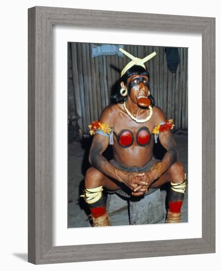 Suya Indian Dressed for Dance, Brazil, South America-Robin Hanbury-tenison-Framed Photographic Print