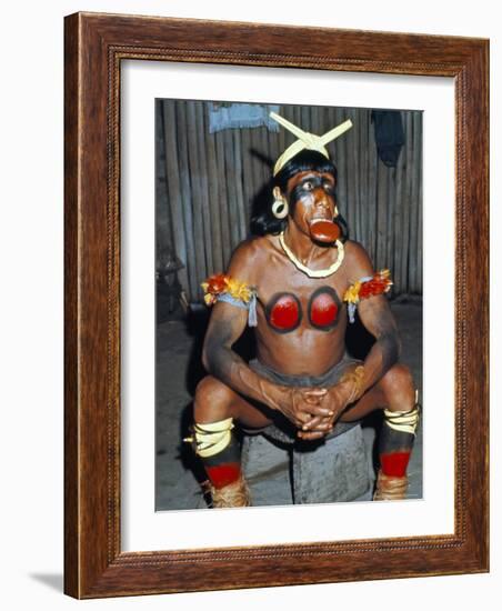 Suya Indian Dressed for Dance, Brazil, South America-Robin Hanbury-tenison-Framed Photographic Print