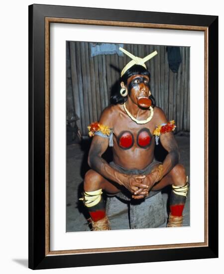 Suya Indian Dressed for Dance, Brazil, South America-Robin Hanbury-tenison-Framed Photographic Print