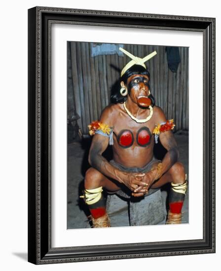 Suya Indian Dressed for Dance, Brazil, South America-Robin Hanbury-tenison-Framed Photographic Print