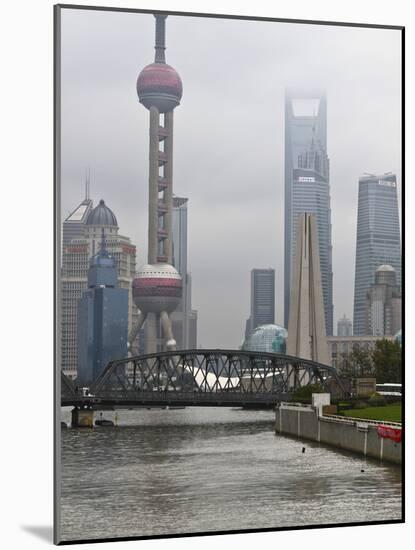 Suzhou Creek and the Waibaidu Bridge with View Towards the Pudong Skyline, Shanghai, China, Asia-Amanda Hall-Mounted Photographic Print