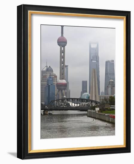 Suzhou Creek and the Waibaidu Bridge with View Towards the Pudong Skyline, Shanghai, China, Asia-Amanda Hall-Framed Photographic Print