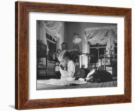 Suzy Creech, Typical 10 Year Old Girl Known as "Pigtailer" Reading Comics-Frank Scherschel-Framed Photographic Print