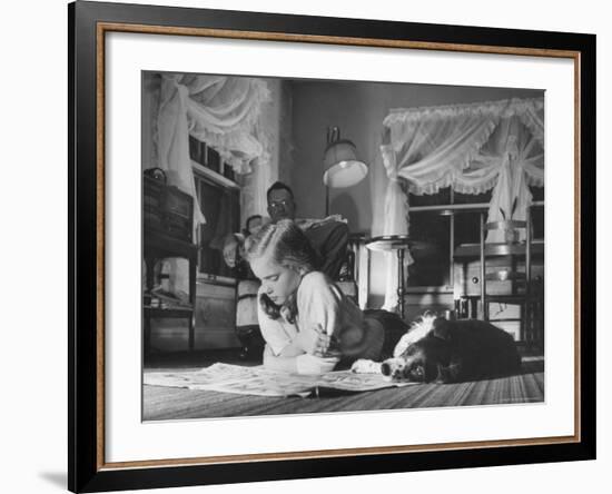 Suzy Creech, Typical 10 Year Old Girl Known as "Pigtailer" Reading Comics-Frank Scherschel-Framed Photographic Print