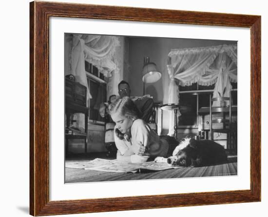 Suzy Creech, Typical 10 Year Old Girl Known as "Pigtailer" Reading Comics-Frank Scherschel-Framed Photographic Print