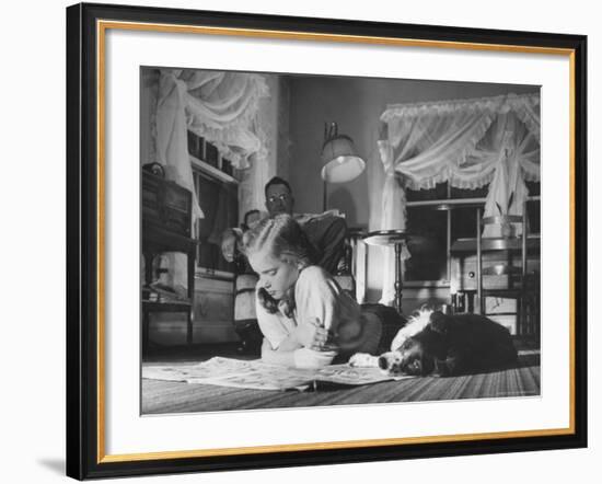 Suzy Creech, Typical 10 Year Old Girl Known as "Pigtailer" Reading Comics-Frank Scherschel-Framed Photographic Print