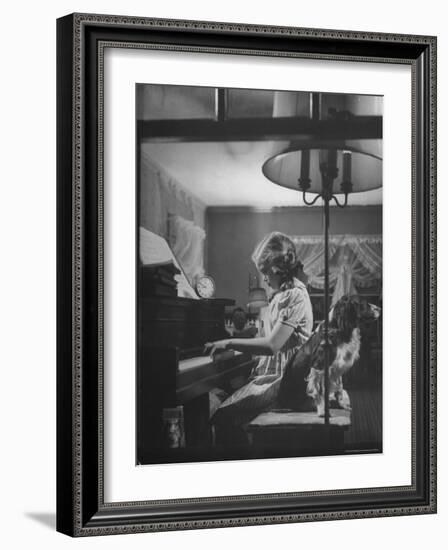 Suzy Creech, Typical Girl Known as a "Pigtailer" at Home Playing the Piano-Frank Scherschel-Framed Photographic Print