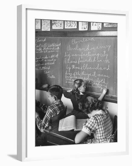 Suzy Creech, Typical Girl Known as a "Pigtailer" in Classroom, 5th Grade, Writing on the Board-Frank Scherschel-Framed Photographic Print