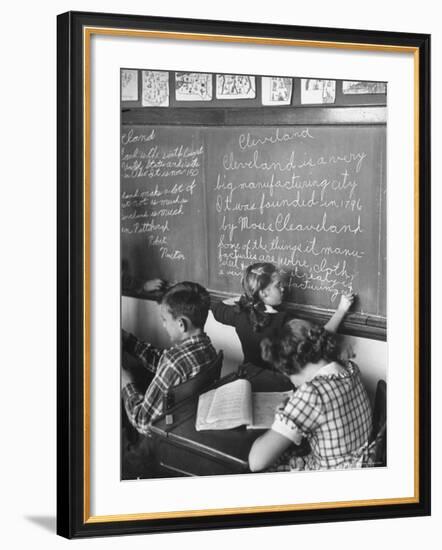 Suzy Creech, Typical Girl Known as a "Pigtailer" in Classroom, 5th Grade, Writing on the Board-Frank Scherschel-Framed Photographic Print