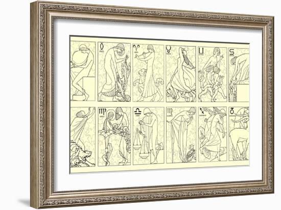 Svelte Woman Demonstrating Zodiac Signs-null-Framed Art Print