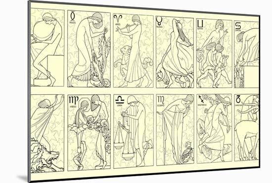 Svelte Woman Demonstrating Zodiac Signs-null-Mounted Art Print