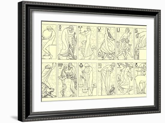 Svelte Woman Demonstrating Zodiac Signs-null-Framed Art Print