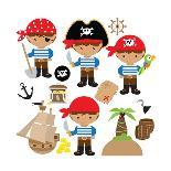 Pirate,Boy,Pirate Ship, Treasure Chest, Island, Palm Tree, Map, Skull, Jolly Roger, Parrot-Svetlana Peskin-Art Print