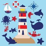 Sea Animal,Sea Horse,Jellyfish,Crab,Vector,Cartoon,Illustration-Svetlana Peskin-Framed Art Print