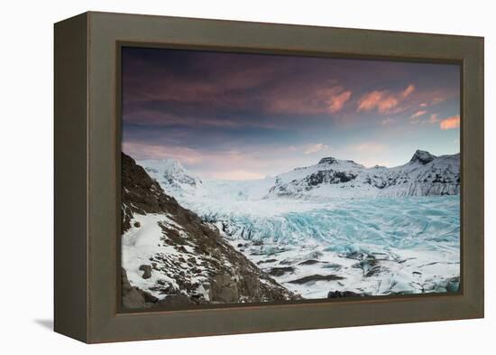 Svinafellsjokull glacier at sunrise in the Skaftafell National Park in southern Iceland.-Alex Saberi-Framed Premier Image Canvas