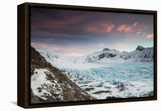 Svinafellsjokull glacier at sunrise in the Skaftafell National Park in southern Iceland.-Alex Saberi-Framed Premier Image Canvas