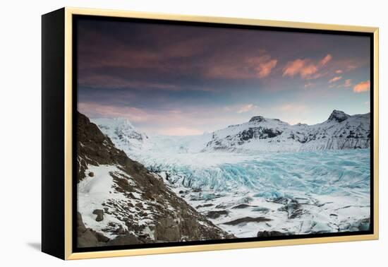 Svinafellsjokull glacier at sunrise in the Skaftafell National Park in southern Iceland.-Alex Saberi-Framed Premier Image Canvas