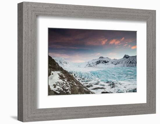 Svinafellsjokull glacier at sunrise in the Skaftafell National Park in southern Iceland.-Alex Saberi-Framed Photographic Print