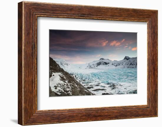 Svinafellsjokull glacier at sunrise in the Skaftafell National Park in southern Iceland.-Alex Saberi-Framed Photographic Print