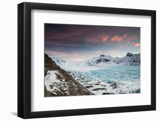 Svinafellsjokull glacier at sunrise in the Skaftafell National Park in southern Iceland.-Alex Saberi-Framed Photographic Print