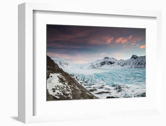 Svinafellsjokull glacier at sunrise in the Skaftafell National Park in southern Iceland.-Alex Saberi-Framed Photographic Print