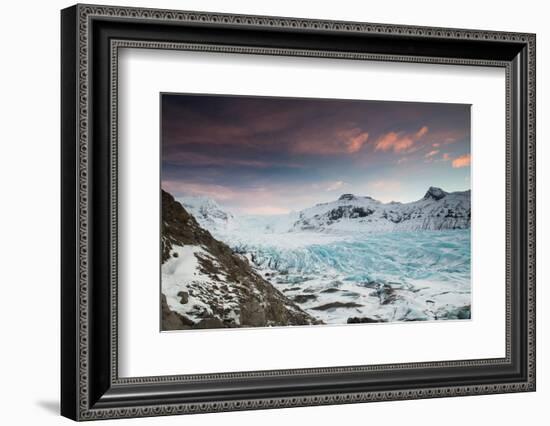 Svinafellsjokull glacier at sunrise in the Skaftafell National Park in southern Iceland.-Alex Saberi-Framed Photographic Print