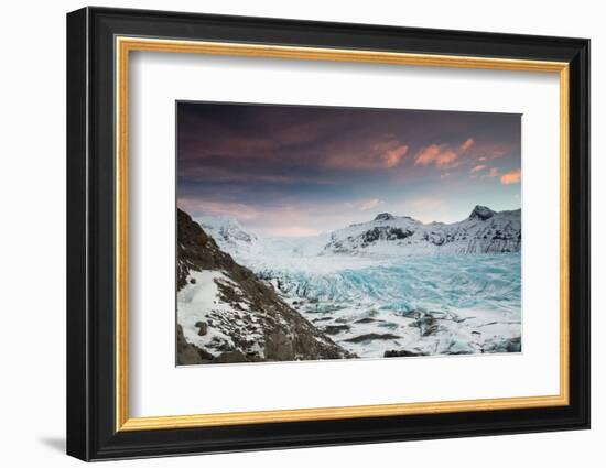 Svinafellsjokull glacier at sunrise in the Skaftafell National Park in southern Iceland.-Alex Saberi-Framed Photographic Print