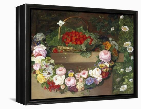 Swag of Beautiful Summer Flowers and Strawberries-null-Framed Premier Image Canvas