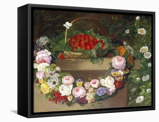 Swag of Beautiful Summer Flowers and Strawberries-null-Framed Premier Image Canvas