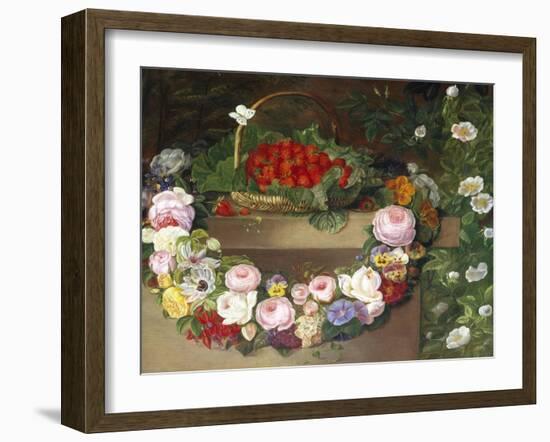 Swag of Beautiful Summer Flowers and Strawberries-null-Framed Giclee Print