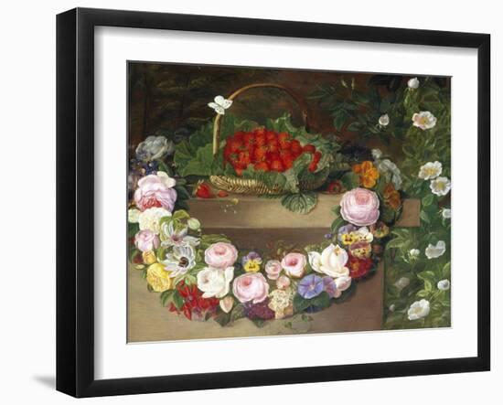 Swag of Beautiful Summer Flowers and Strawberries-null-Framed Giclee Print