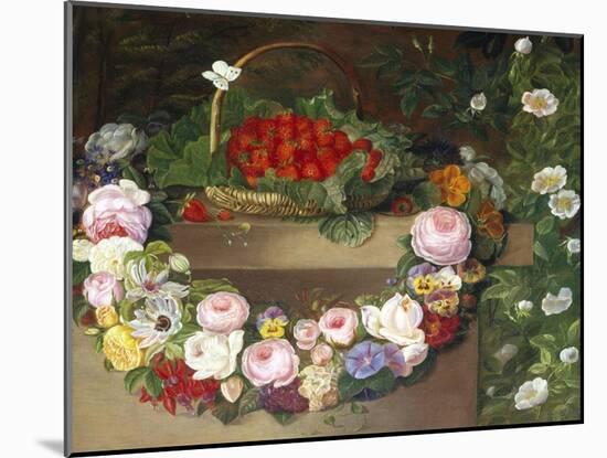 Swag of Beautiful Summer Flowers and Strawberries-null-Mounted Giclee Print