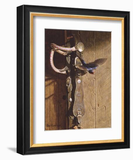 Swallow On Saddlery-Peter Munro-Framed Premium Giclee Print