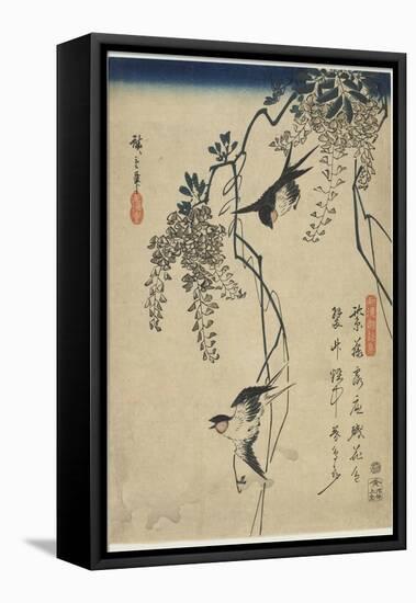 Swallows Flying Through Wisteria Vines, 1837-1844-Utagawa Hiroshige-Framed Premier Image Canvas