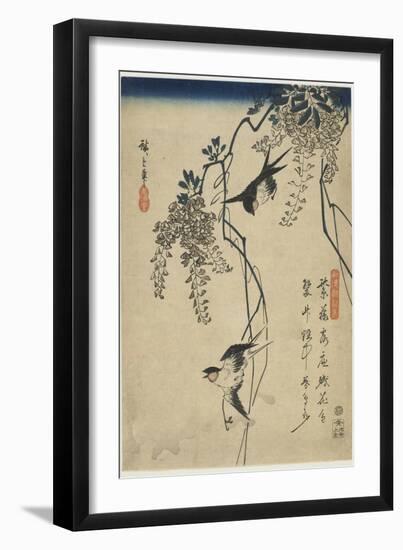 Swallows Flying Through Wisteria Vines, 1837-1844-Utagawa Hiroshige-Framed Giclee Print