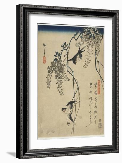 Swallows Flying Through Wisteria Vines, 1837-1844-Utagawa Hiroshige-Framed Giclee Print