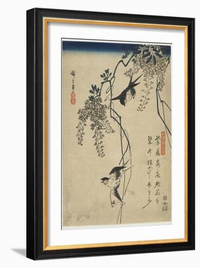 Swallows Flying Through Wisteria Vines, 1837-1844-Utagawa Hiroshige-Framed Giclee Print