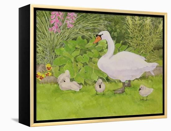 Swan and Cygnets-Linda Benton-Framed Premier Image Canvas