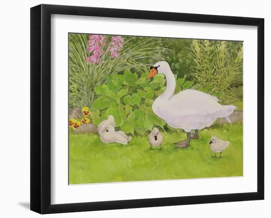 Swan and Cygnets-Linda Benton-Framed Giclee Print