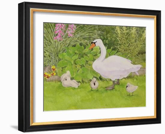 Swan and Cygnets-Linda Benton-Framed Giclee Print