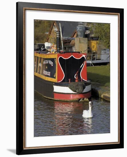 Swan and Narrowboat Near the British Waterways Board Workshops, Tardebigge, England-David Hughes-Framed Photographic Print