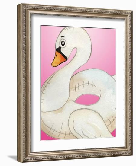 Swan Float on Pink-Elizabeth Medley-Framed Art Print