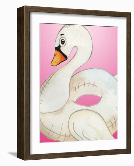 Swan Float on Pink-Elizabeth Medley-Framed Art Print