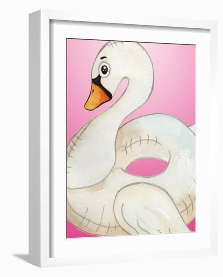 Swan Float on Pink-Elizabeth Medley-Framed Art Print