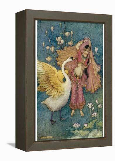 Swan Grateful for Being Spared by Prince Nala Tells Damayanti How Handsome He Is-Warwick Goble-Framed Premier Image Canvas