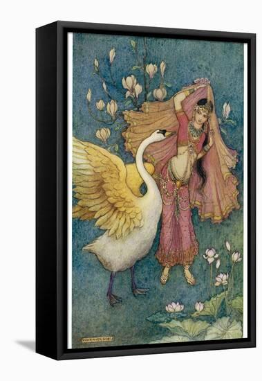 Swan Grateful for Being Spared by Prince Nala Tells Damayanti How Handsome He Is-Warwick Goble-Framed Premier Image Canvas