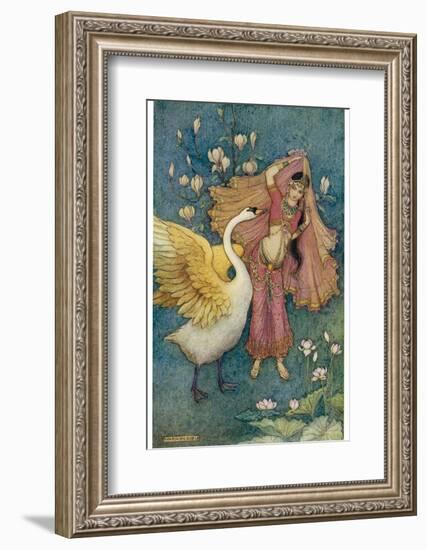 Swan Grateful for Being Spared by Prince Nala Tells Damayanti How Handsome He Is-Warwick Goble-Framed Photographic Print