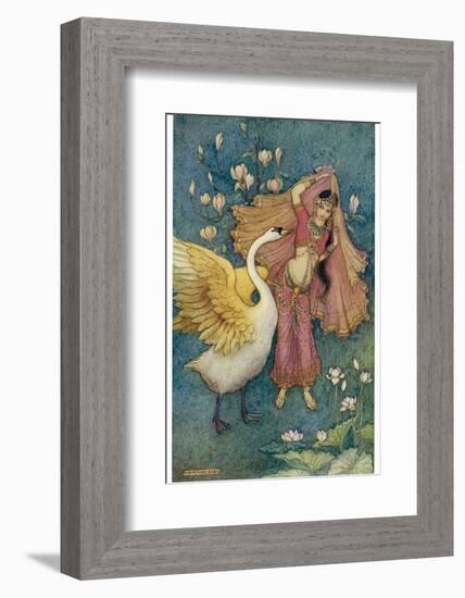 Swan Grateful for Being Spared by Prince Nala Tells Damayanti How Handsome He Is-Warwick Goble-Framed Photographic Print