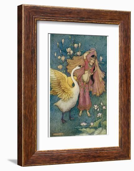 Swan Grateful for Being Spared by Prince Nala Tells Damayanti How Handsome He Is-Warwick Goble-Framed Photographic Print