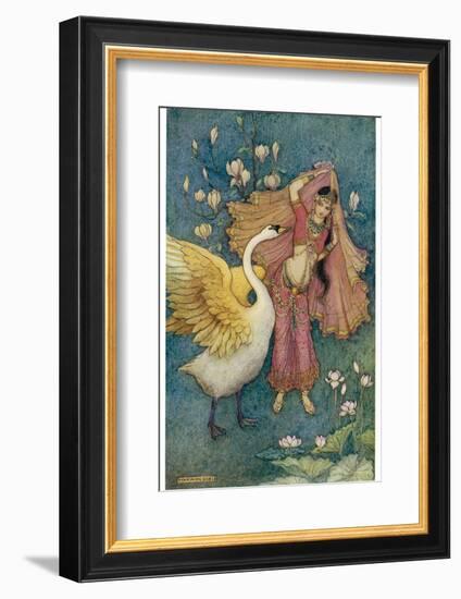 Swan Grateful for Being Spared by Prince Nala Tells Damayanti How Handsome He Is-Warwick Goble-Framed Photographic Print